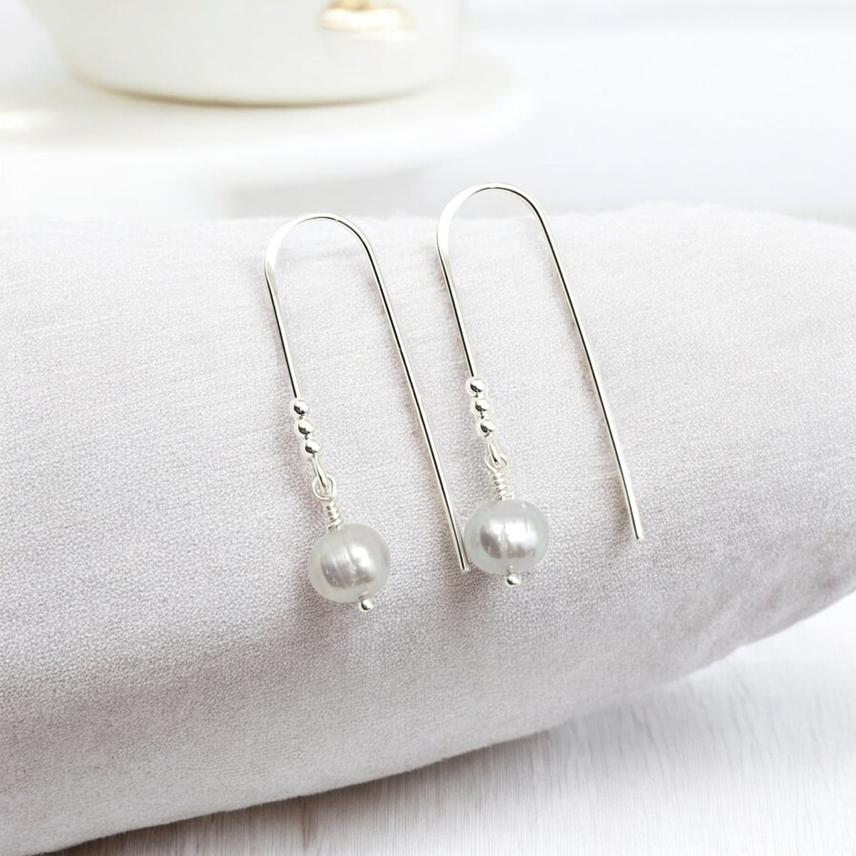 Pearl - Silver & Gray Threader Earrings Bijou by SAM   