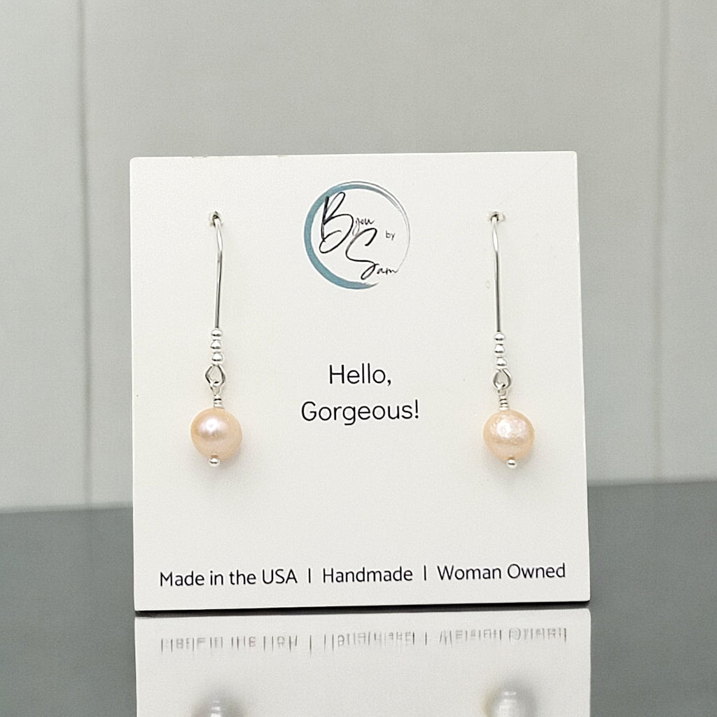 Pearl - Silver & Peach Threader Earrings Bijou by SAM   