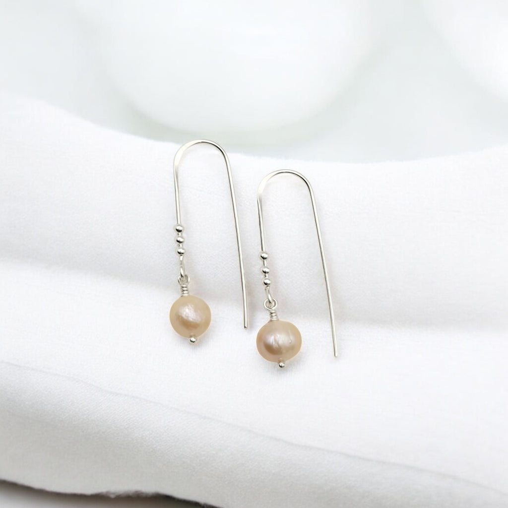 Pearl - Silver & Peach Threader Earrings Bijou by SAM   