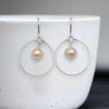 Pearl - Silver & Peach Hoops Earrings Bijou by SAM   