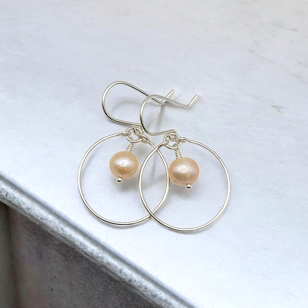 Pearl - Silver & Peach Hoops Earrings Bijou by SAM   