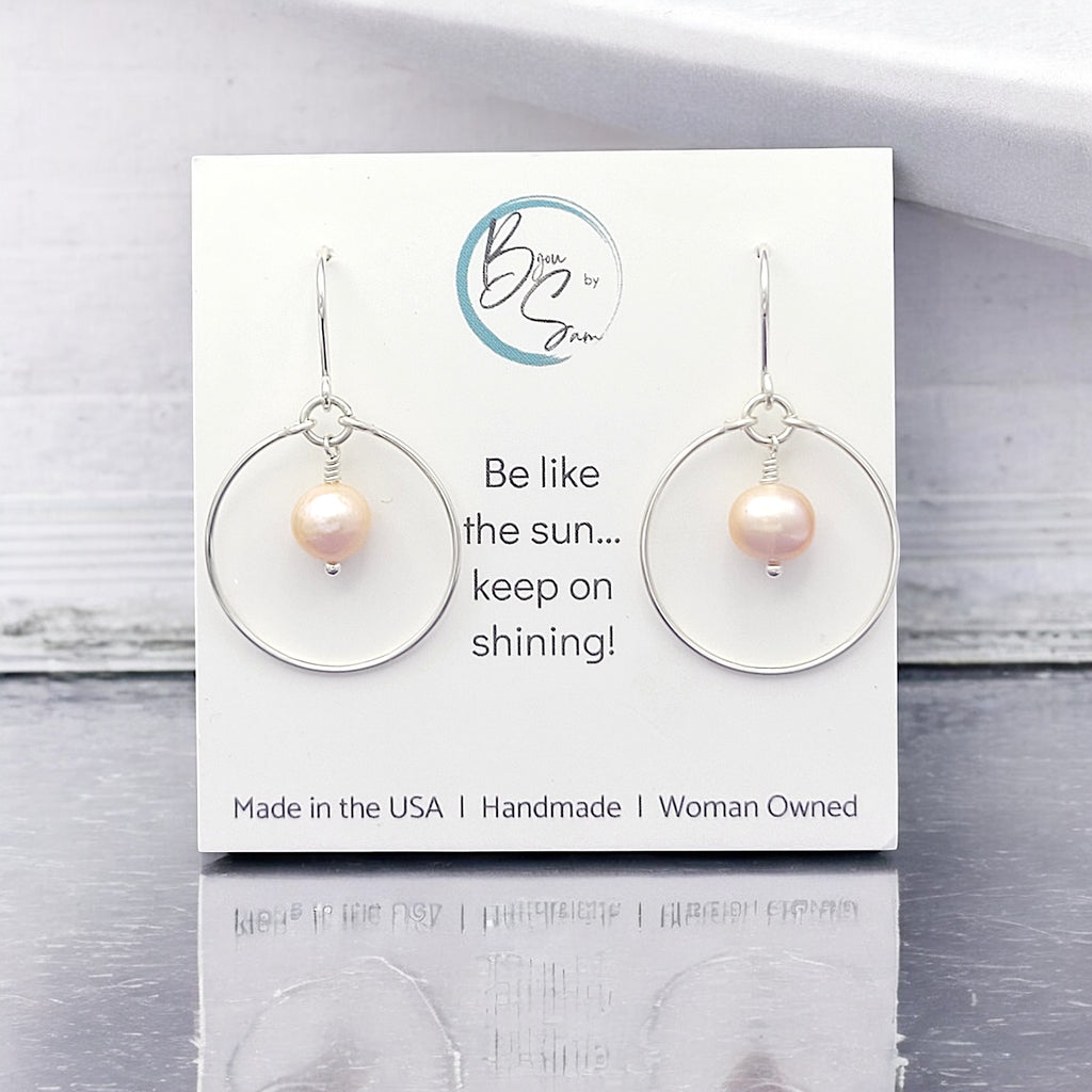 Pearl - Silver and Ivory Hoops Earrings Bijou by SAM   