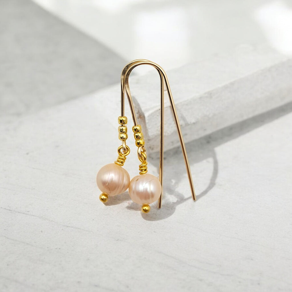 Pearl - Gold & Peach Threader Earrings Bijou by SAM   