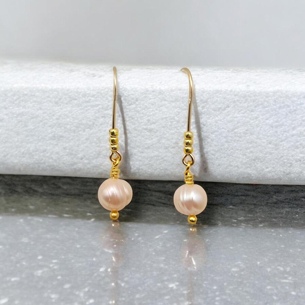 Pearl - Gold & Peach Threader Earrings Bijou by SAM   