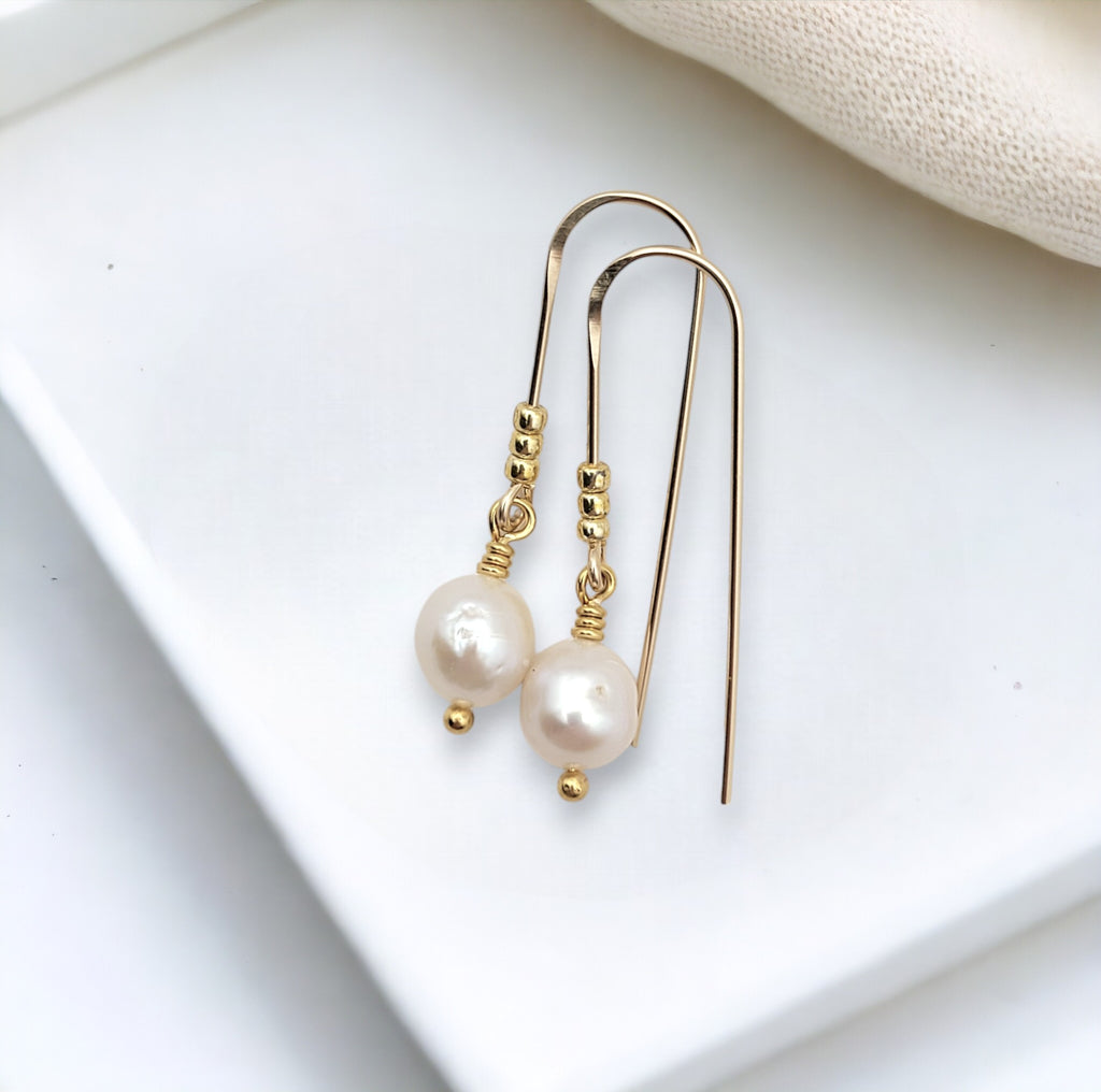 Pearl - Gold & Ivory Threader Earrings Bijou by SAM   