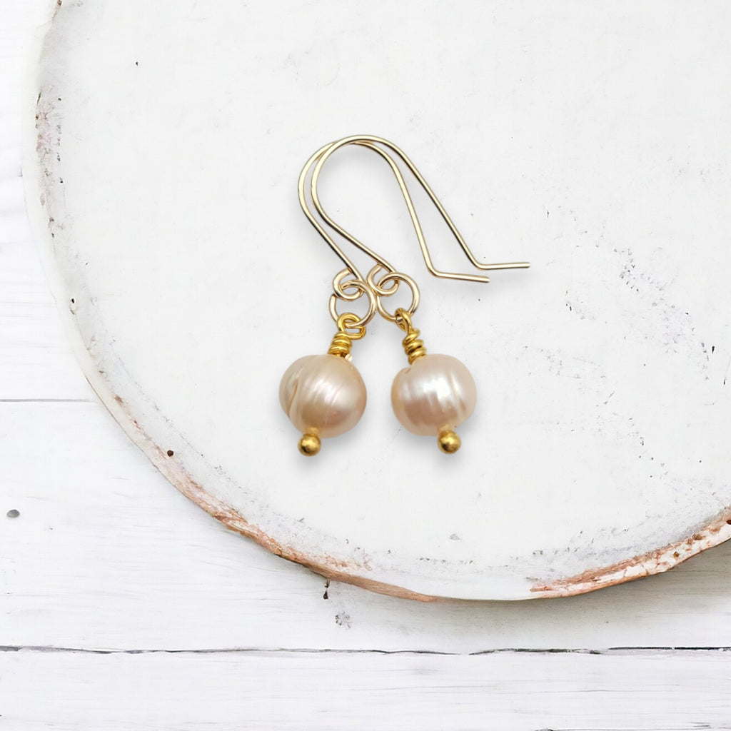 Pearl - Gold & Peach Earrings Bijou by SAM   