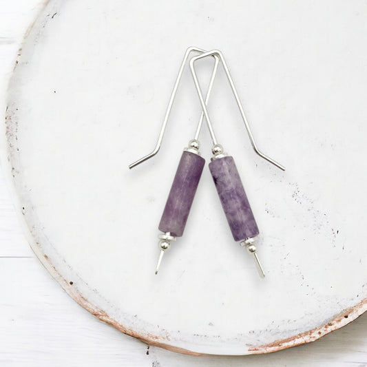 Mystique - Silver & Amethyst Bar Threaders Earrings Bijou by SAM