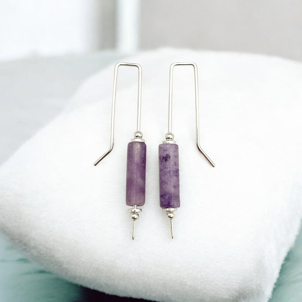 Mystique - Silver & Amethyst Bar Threaders Earrings Bijou by SAM