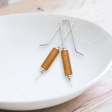 Mystique - Silver & Orange Aventurine Bar Threaders Earrings Bijou by SAM