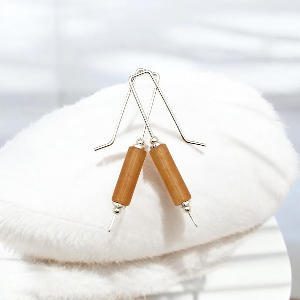 Mystique - Silver & Orange Aventurine Bar Threaders Earrings Bijou by SAM