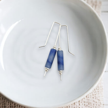Mystique - Silver & Blue Aventurine Bar Threaders Earrings Bijou by SAM