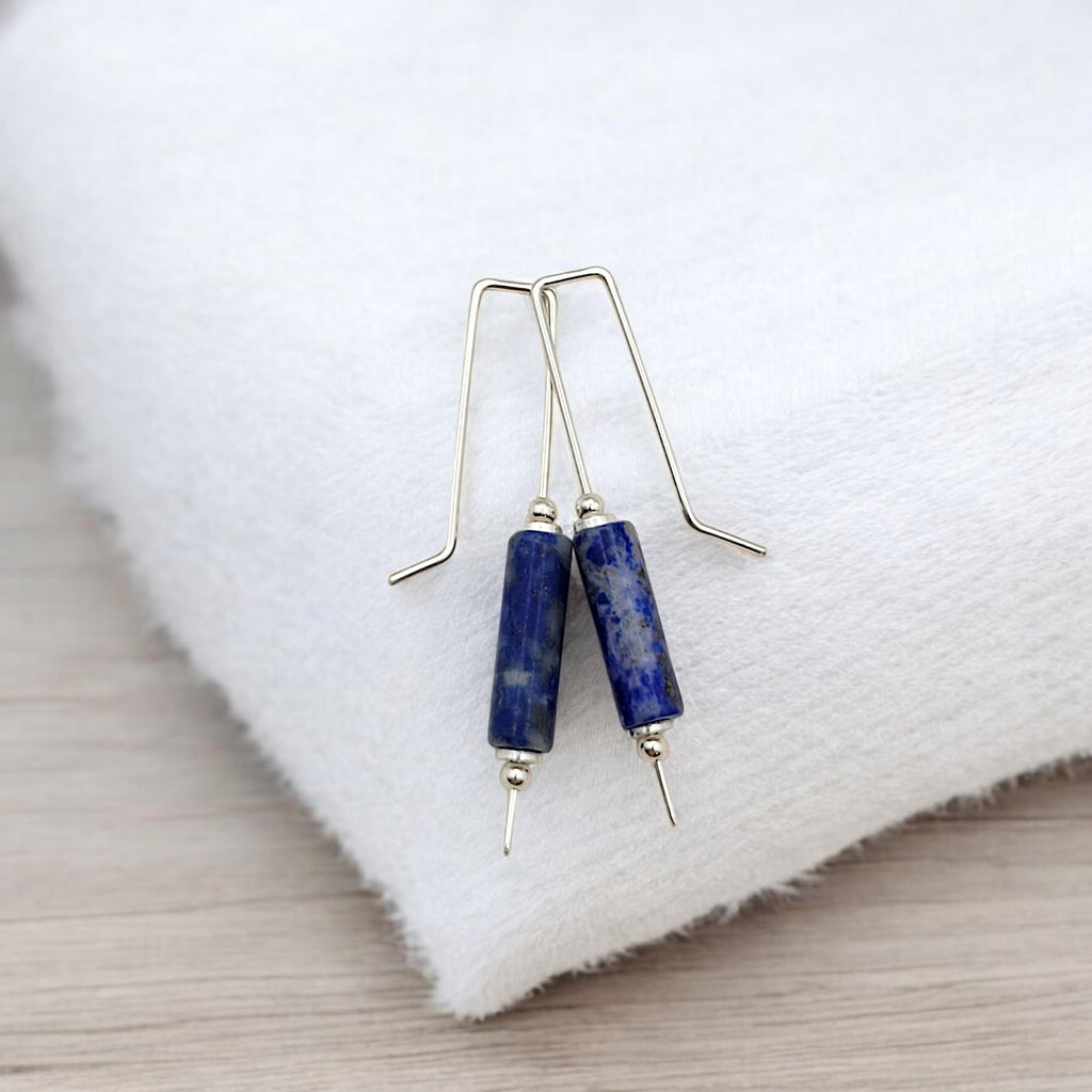 Mystique - Silver & Lapis Threader Bar Earrings Earrings Bijou by SAM