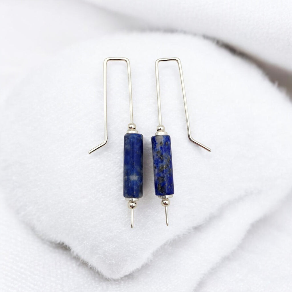 Mystique - Silver & Lapis Threader Bar Earrings Earrings Bijou by SAM