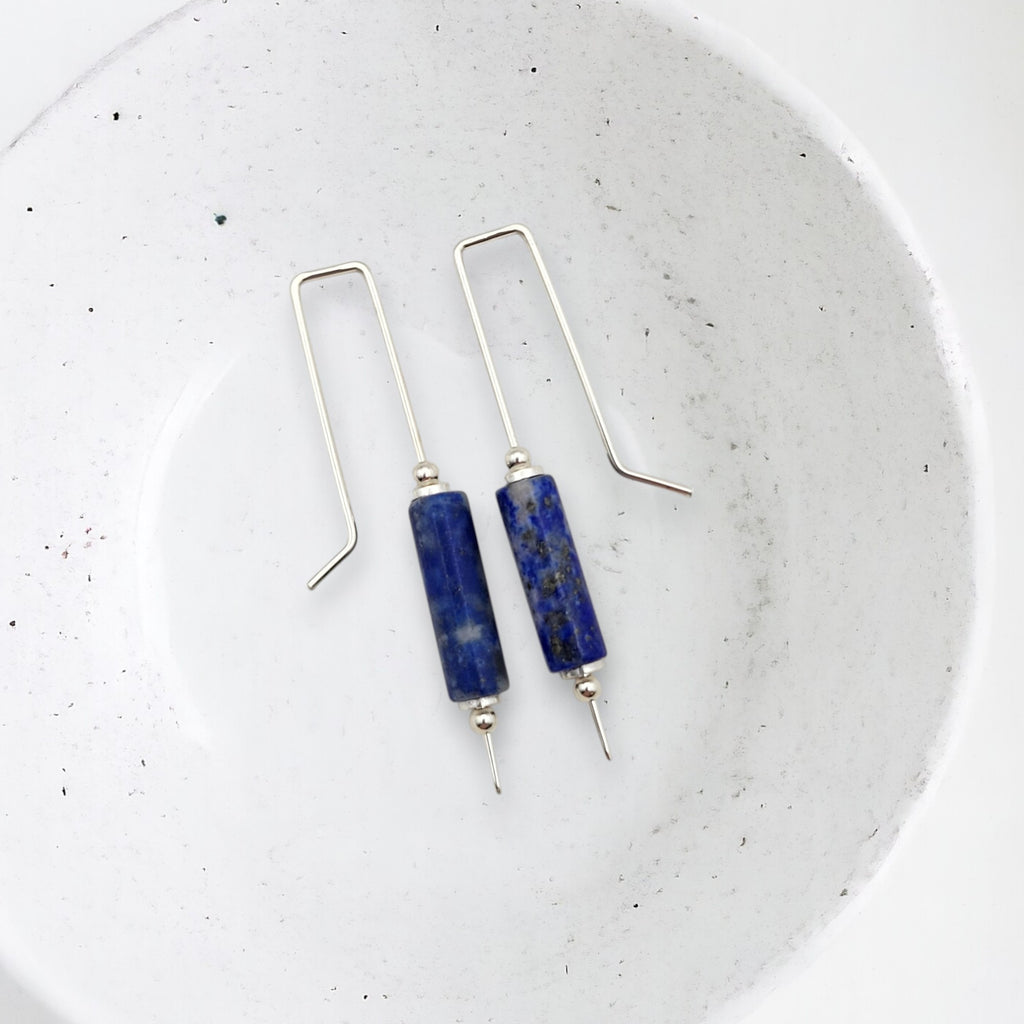 Mystique - Silver & Lapis Threader Bar Earrings Earrings Bijou by SAM