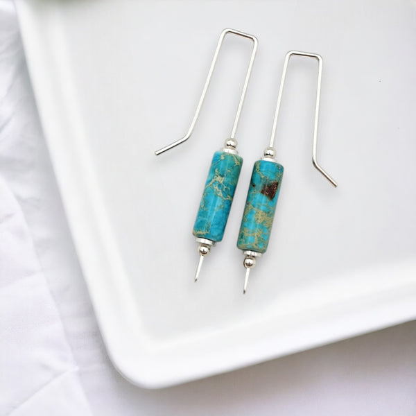 Mystique - Silver & Turquoise Bar Threader Earrings Bijou by SAM