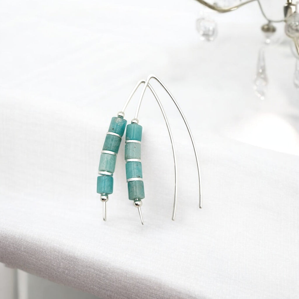 Wish - Silver & Green Amazonite Earrings Bijou by SAM