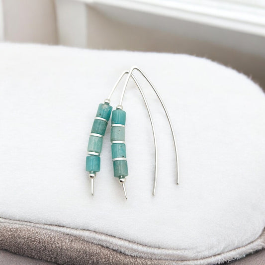 Wish - Silver & Green Amazonite Earrings Bijou by SAM