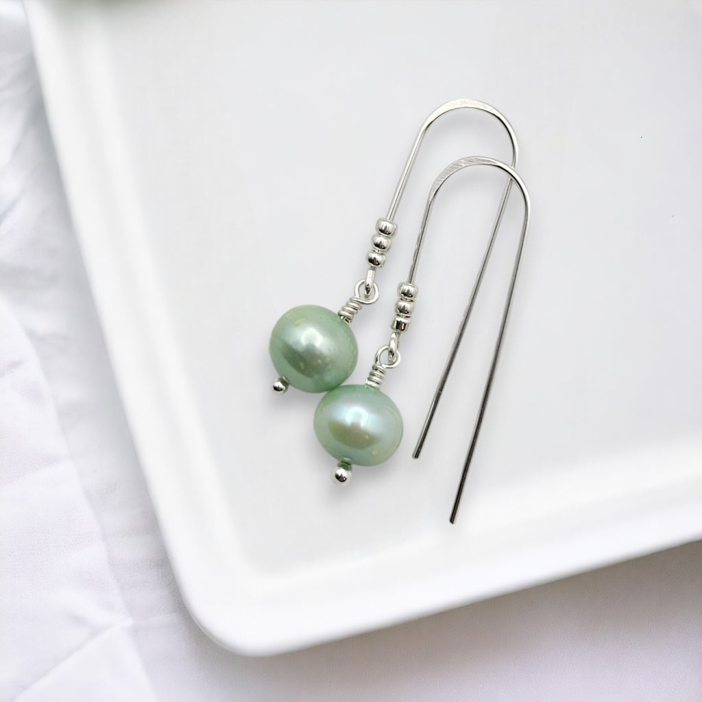 Pearl - Silver & Light Green Threader Earrings Bijou by SAM