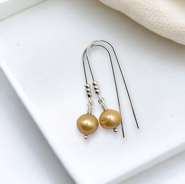 Pearl - Silver & Champagne Threaders Earrings Bijou by SAM