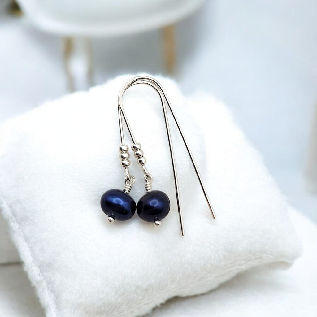 Pearl - Silver & Royal Blue Threaders Earrings Bijou by SAM