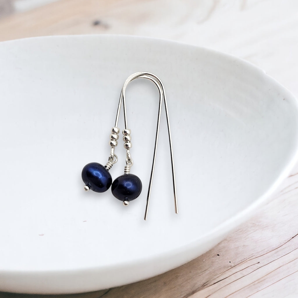 Pearl - Silver & Royal Blue Threaders Earrings Bijou by SAM