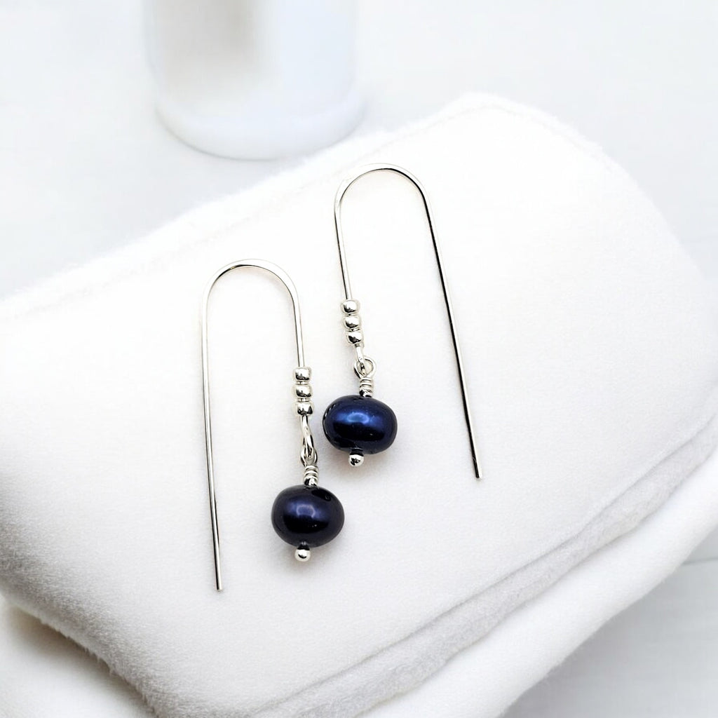 Pearl - Silver & Royal Blue Threaders Earrings Bijou by SAM