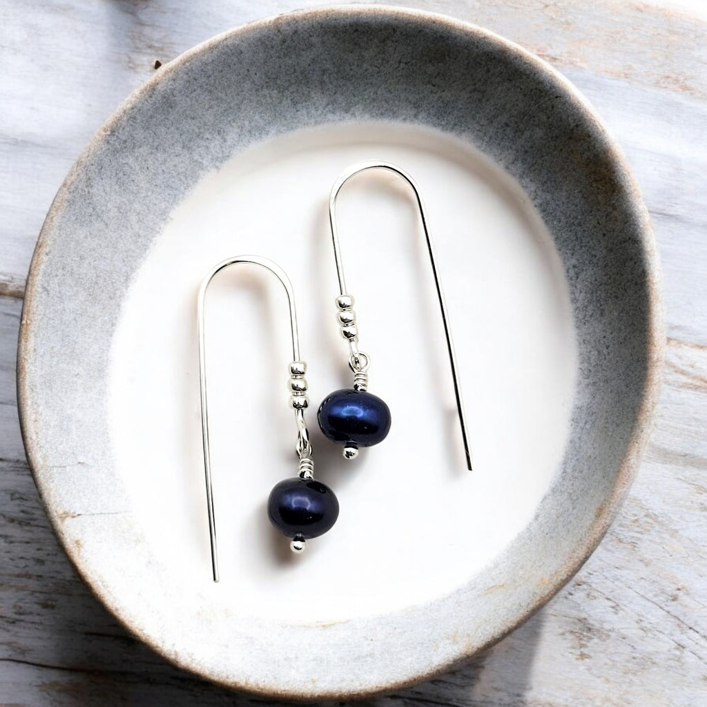 Pearl - Silver & Royal Blue Threaders Earrings Bijou by SAM