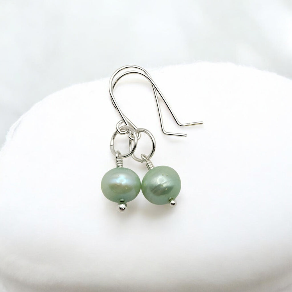 Pearl - Silver & Light Green Dangle Earrings Bijou by SAM