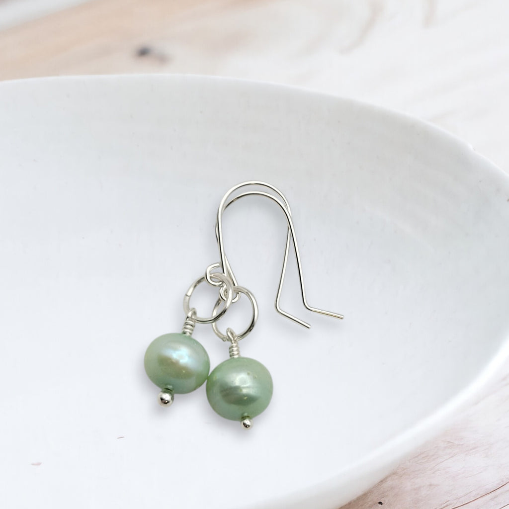 Pearl - Silver & Light Green Dangle Earrings Bijou by SAM