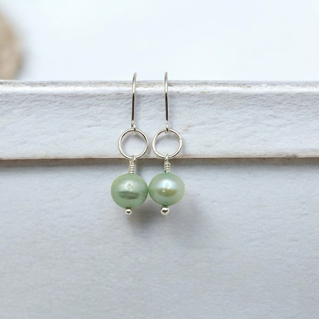 Pearl - Silver & Light Green Dangle Earrings Bijou by SAM