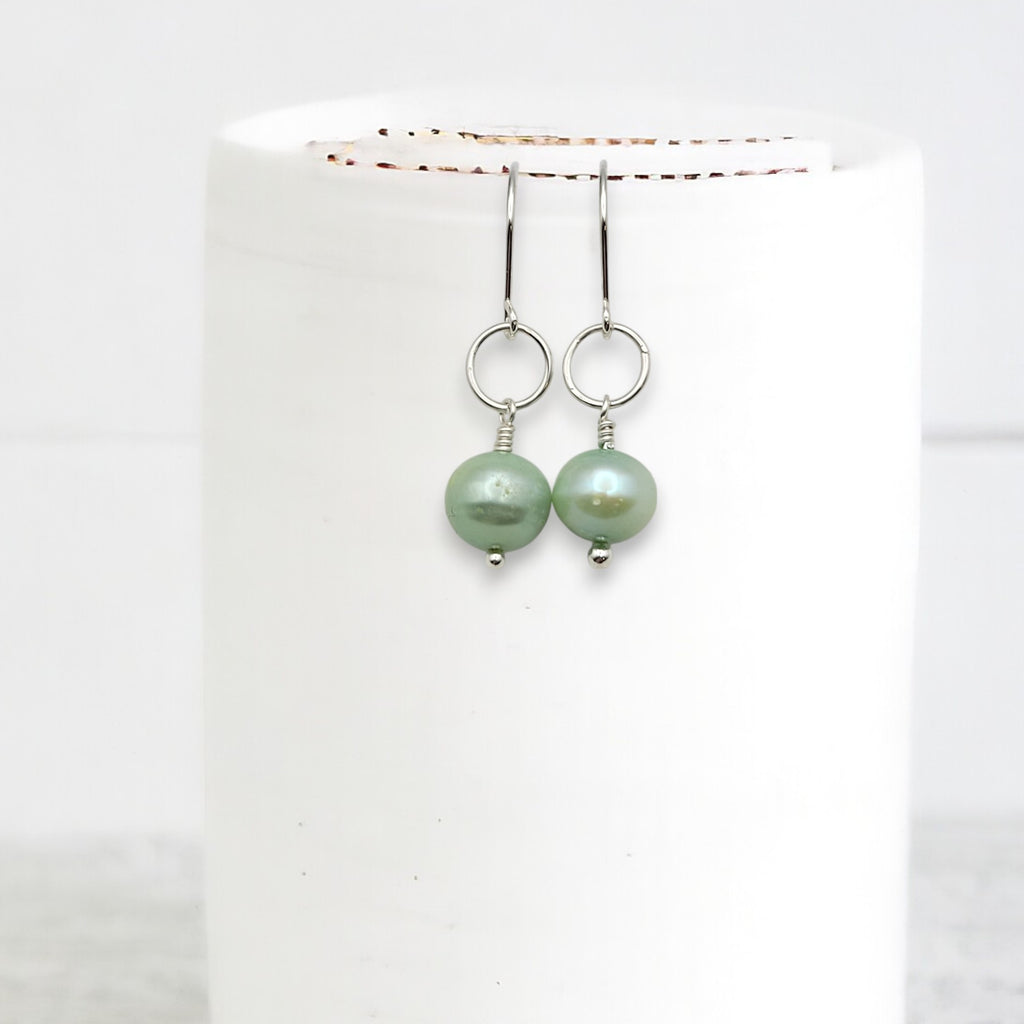 Pearl - Silver & Light Green Dangle Earrings Bijou by SAM