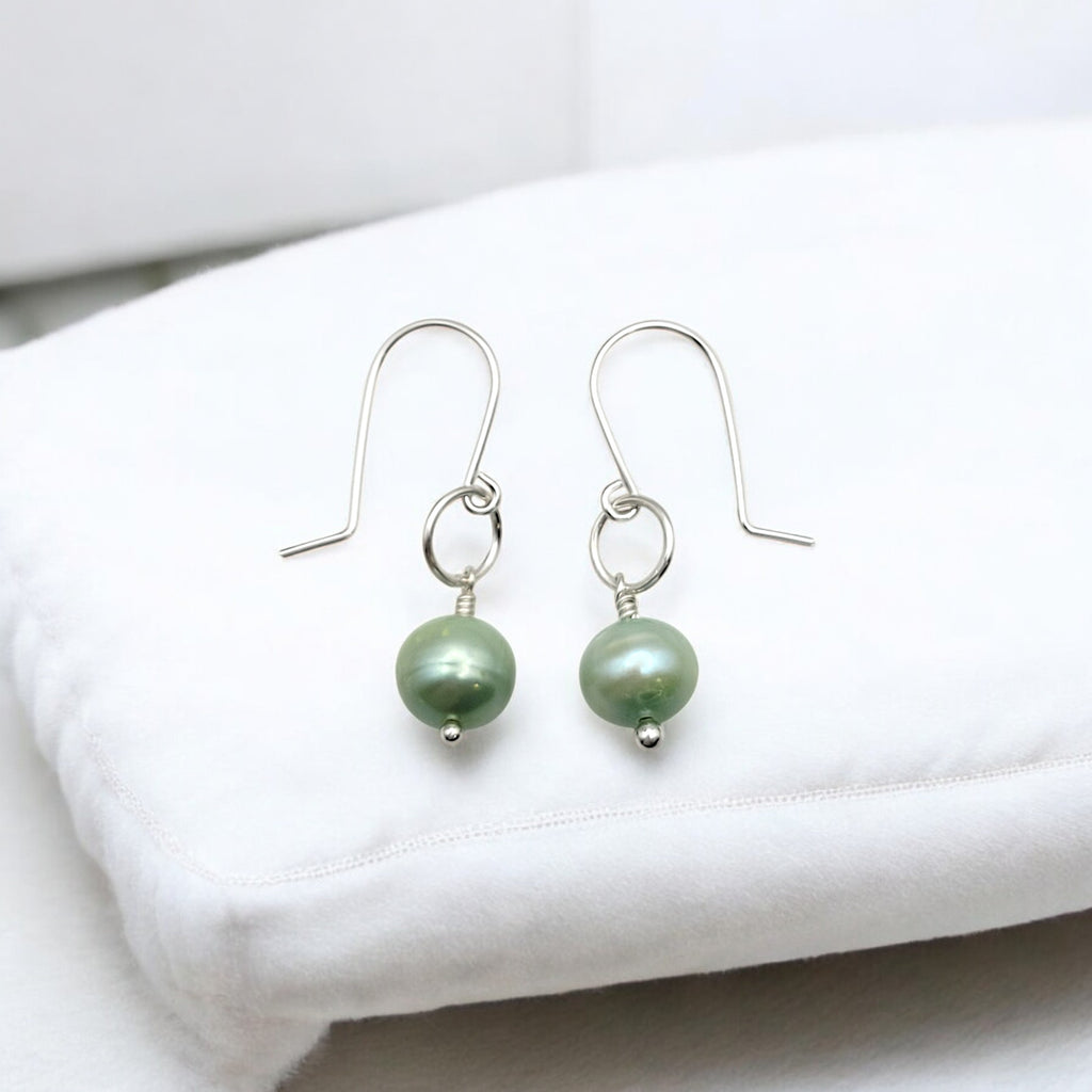 Pearl - Silver & Light Green Dangle Earrings Bijou by SAM