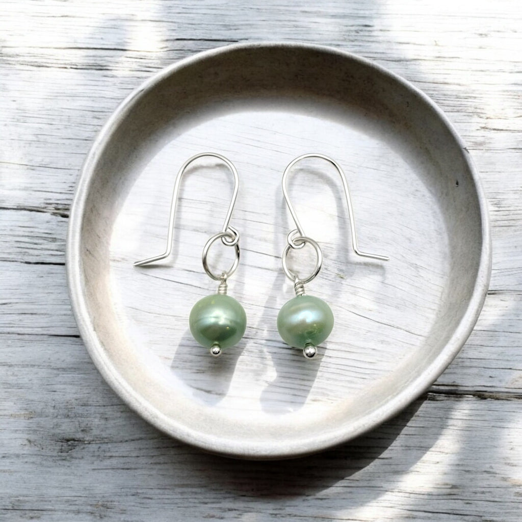 Pearl - Silver & Light Green Dangle Earrings Bijou by SAM