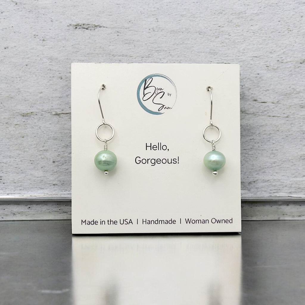 Pearl - Silver & Light Green Dangle Earrings Bijou by SAM