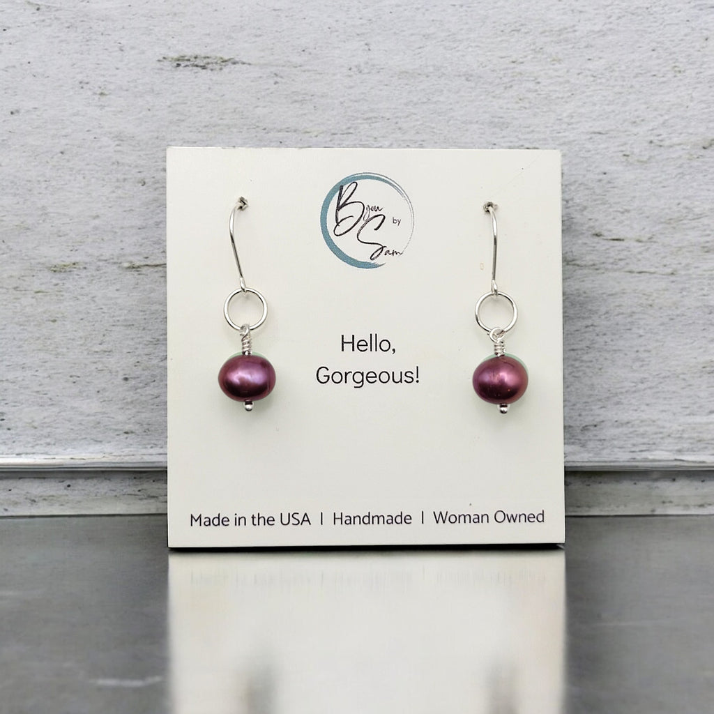 Pearl - Silver & Cranberry Earrings Bijou by SAM