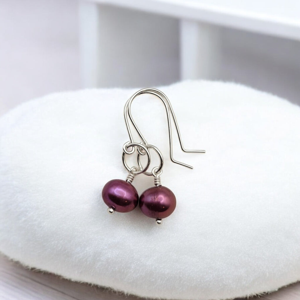 Pearl - Silver & Cranberry Earrings Bijou by SAM