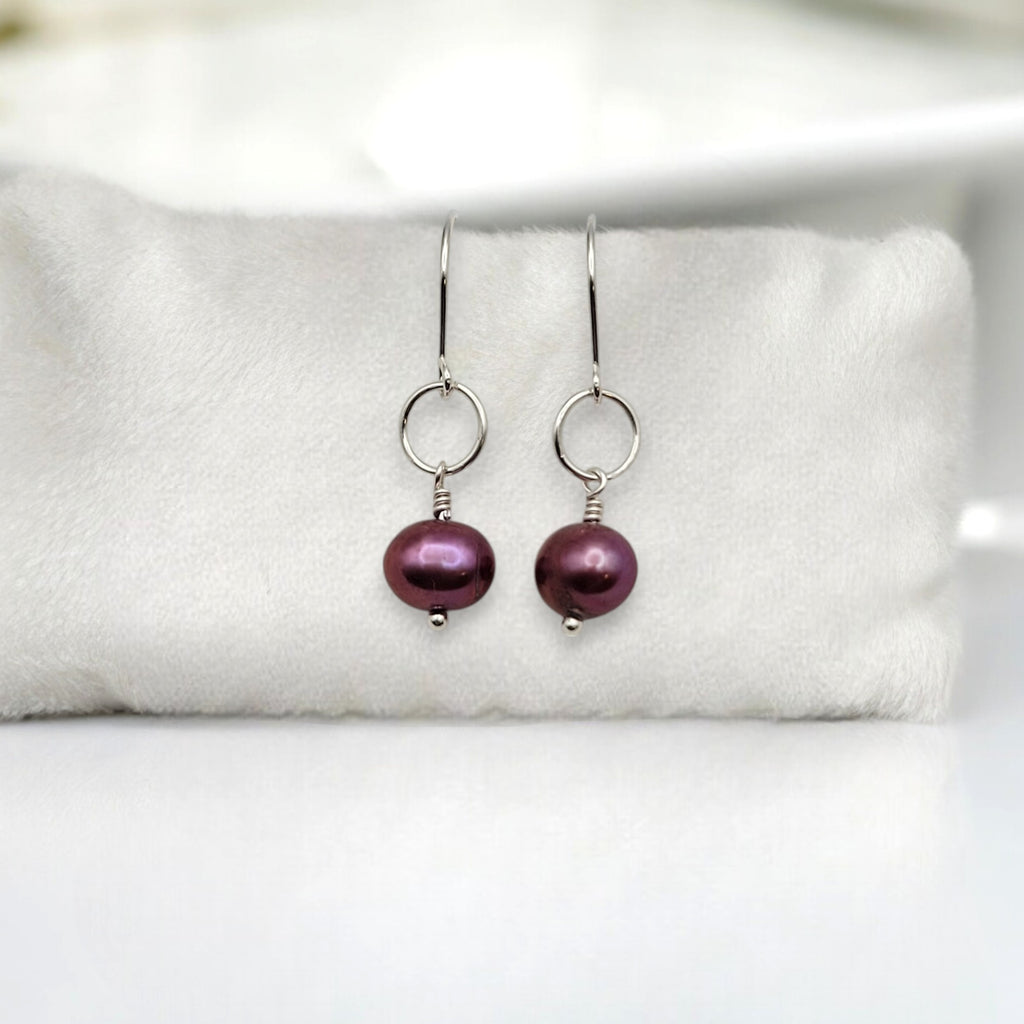 Pearl - Silver & Cranberry Earrings Bijou by SAM