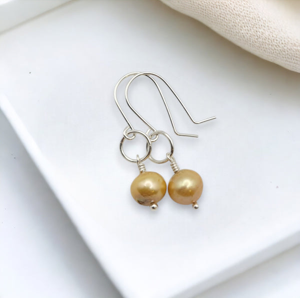 Pearl - Silver & Champagne Dangle Earrings Bijou by SAM