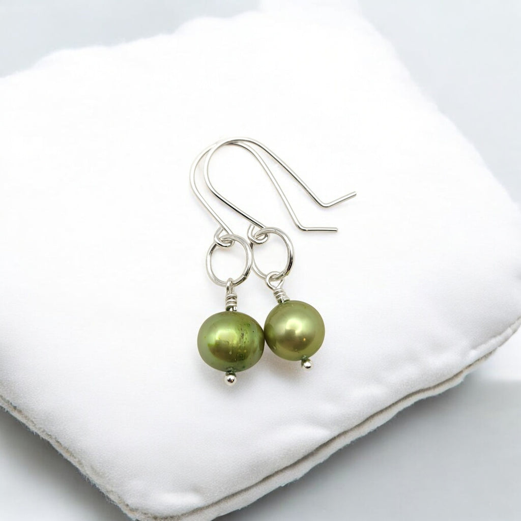 Pearl - Silver & Lime Green Dangle Earrings Bijou by SAM