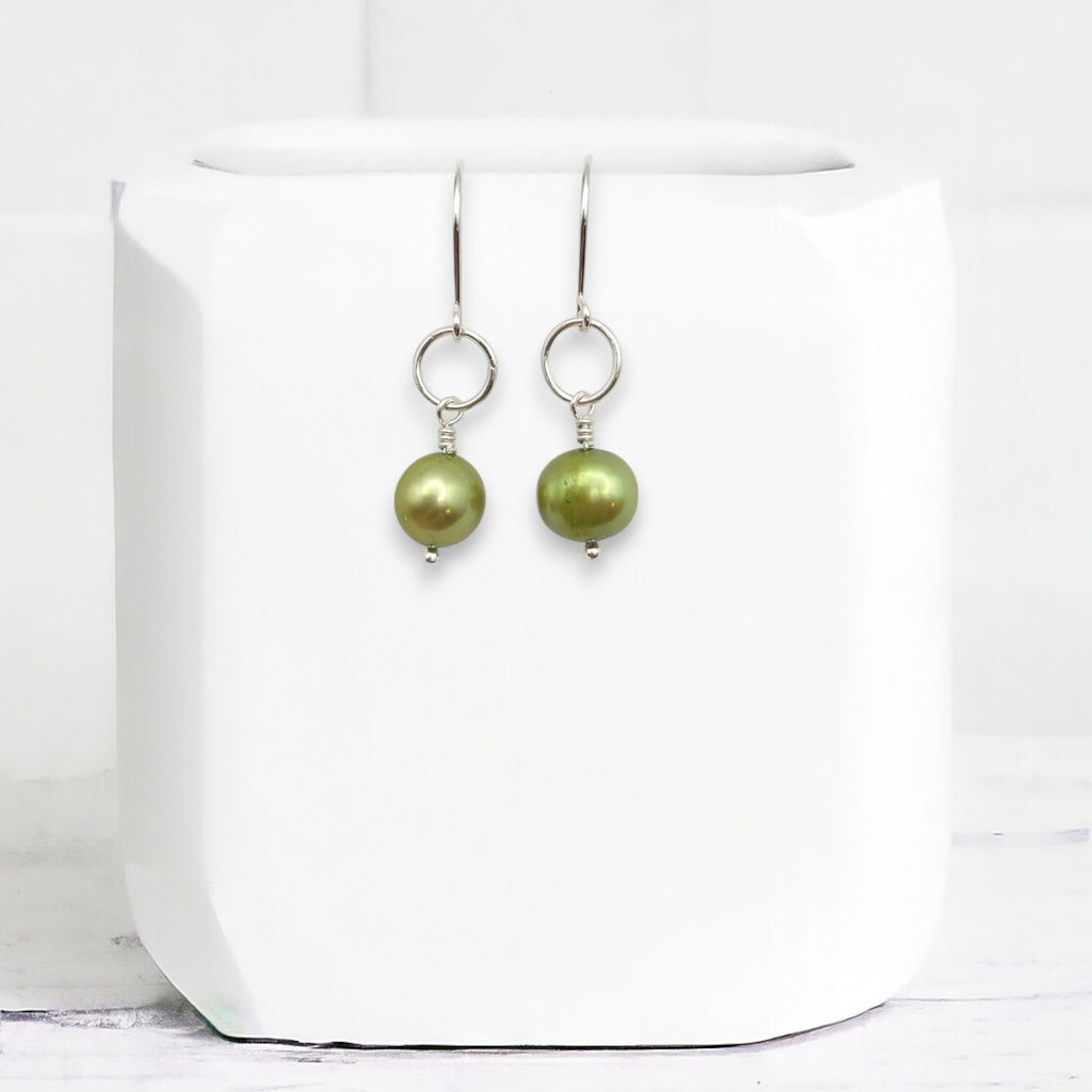 Pearl - Silver & Lime Green Dangle Earrings Bijou by SAM