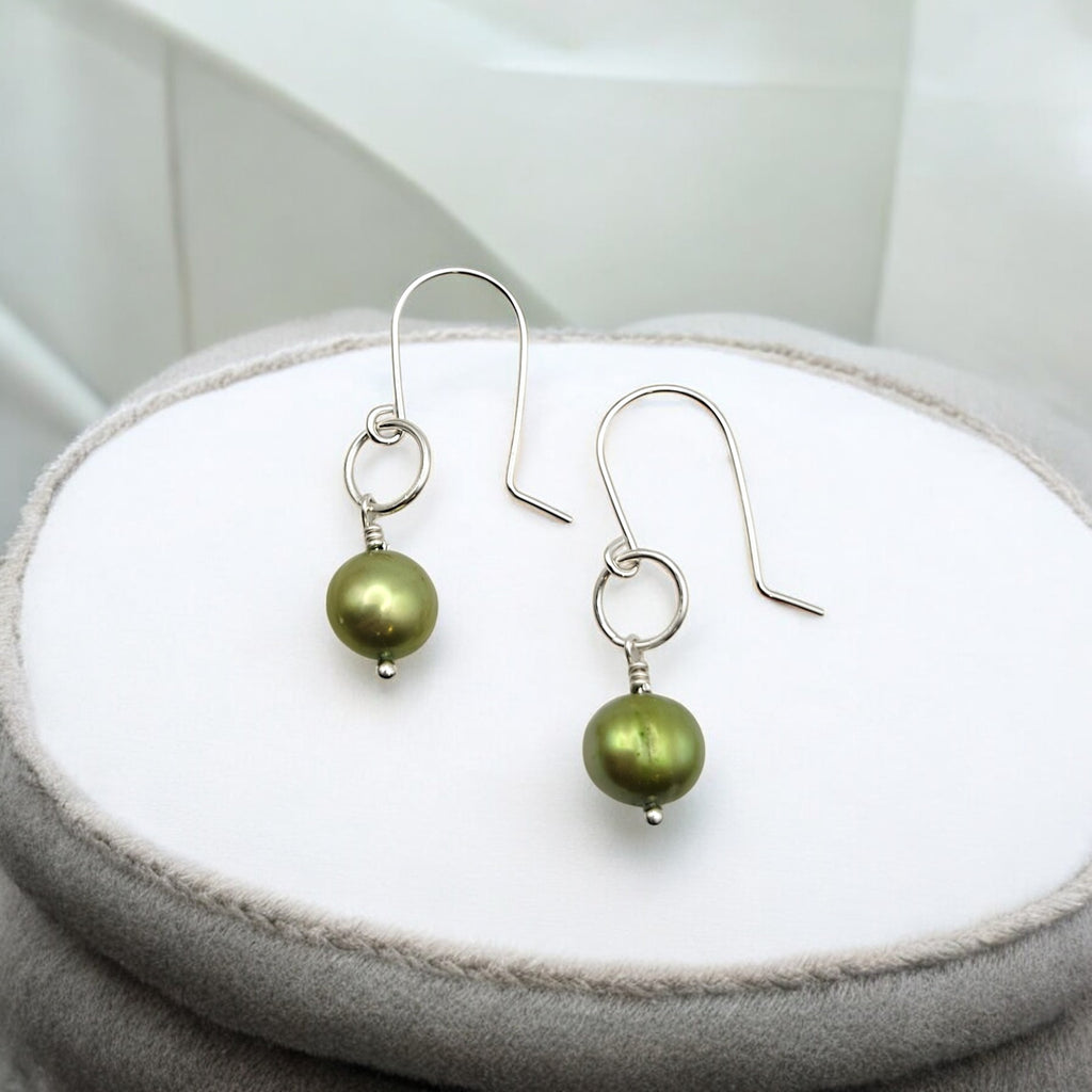 Pearl - Silver & Lime Green Dangle Earrings Bijou by SAM