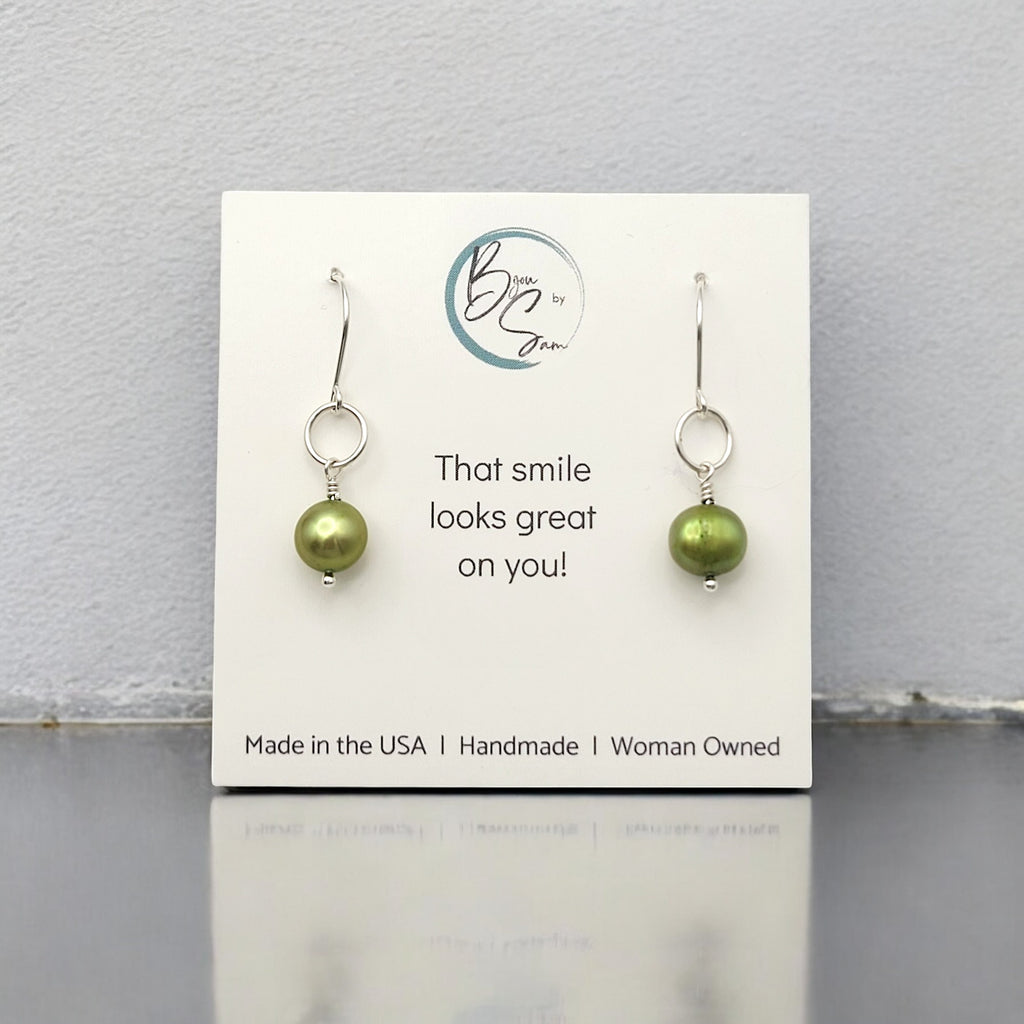 Pearl - Silver & Lime Green Dangle Earrings Bijou by SAM