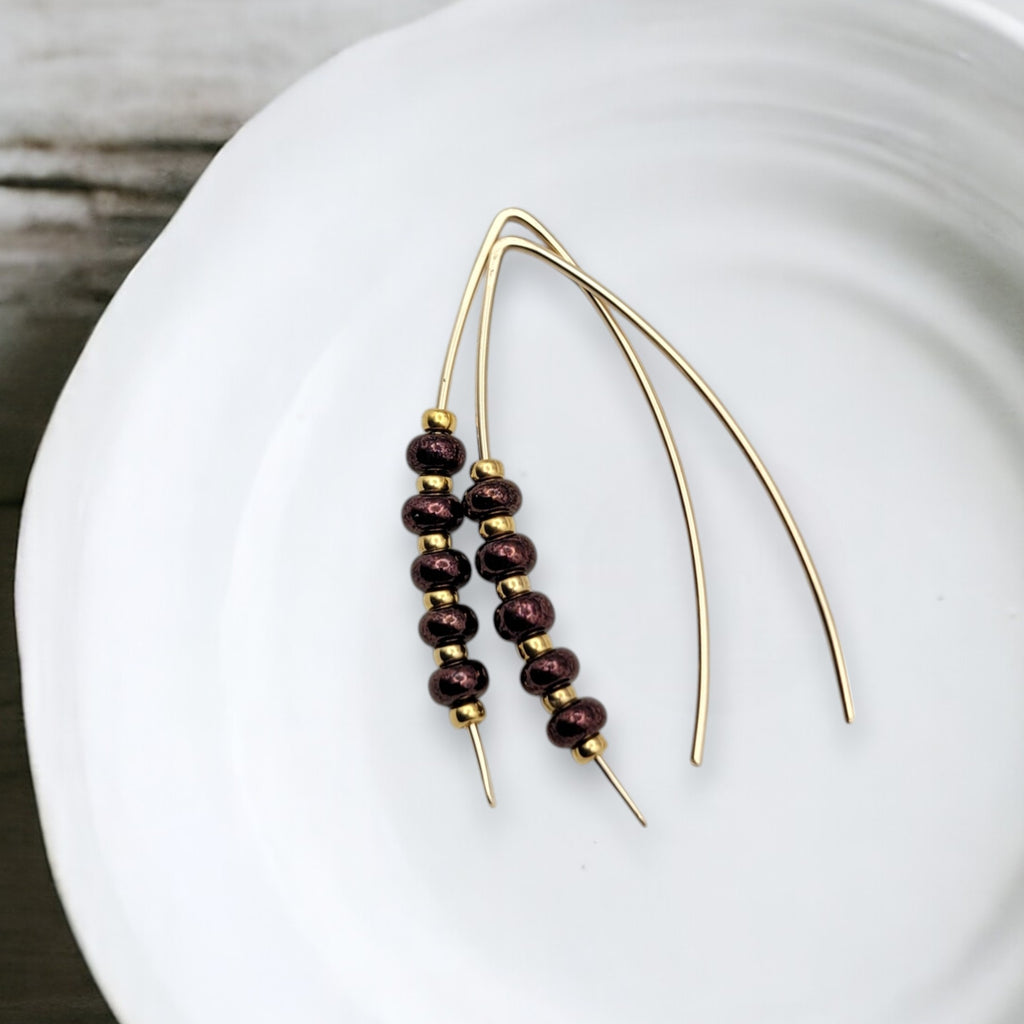 Wish - Gold & Dark Burgandy Metallic Earrings Bijou by SAM