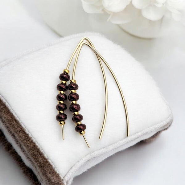 Wish - Gold & Dark Burgandy Metallic Earrings Bijou by SAM