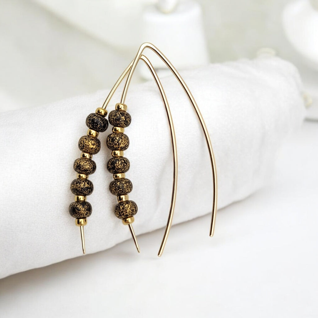 Wish - Gold and Brown Gold Dust Beads Earrings Bijou by SAM