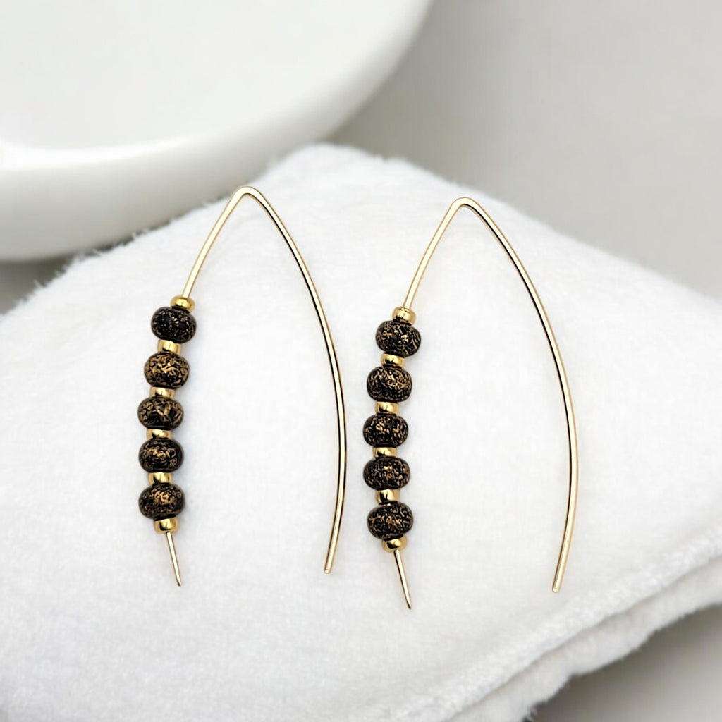 Wish - Gold and Brown Gold Dust Beads Earrings Bijou by SAM