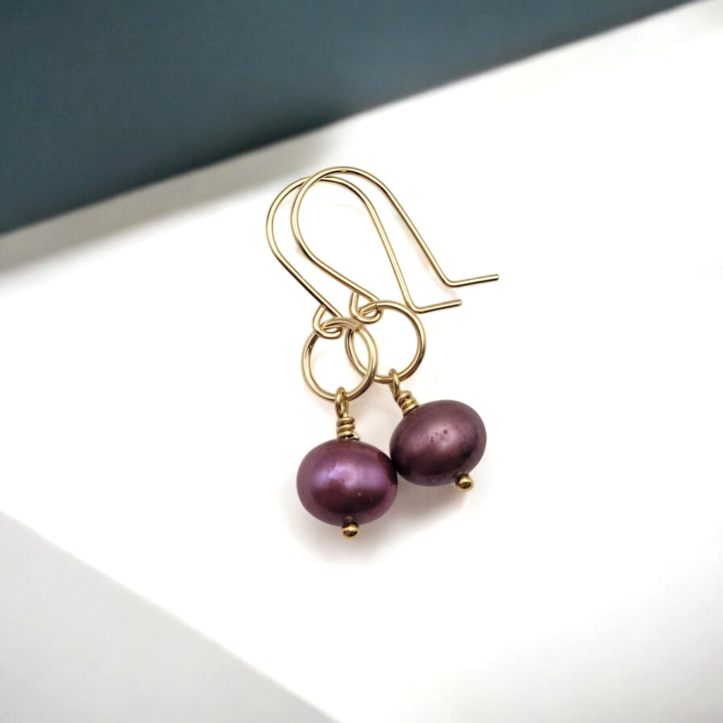 Pearl - Gold & Cranberry Earrings Bijou by SAM