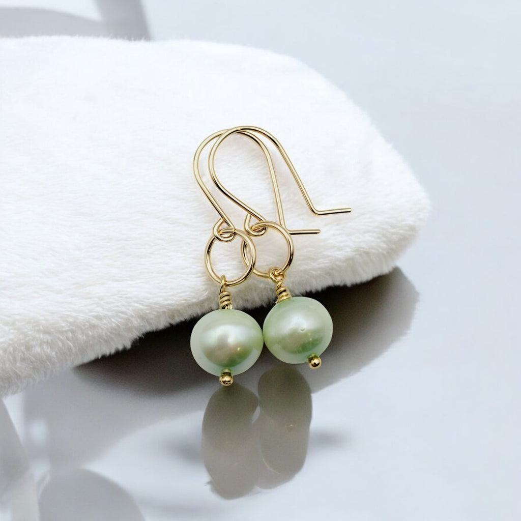 Pearl - Gold & Mint Green Earrings Bijou by SAM