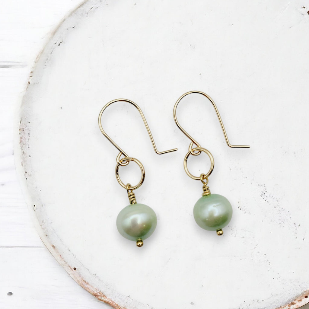 Pearl - Gold & Mint Green Earrings Bijou by SAM