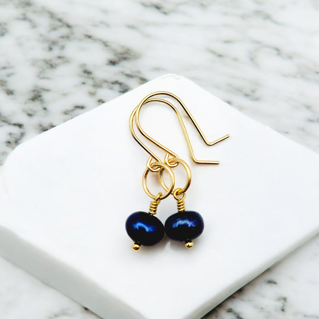 Pearl - Gold & Royal Blue Earrings Bijou by SAM